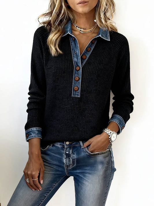 Women'S Casual Loose Waffle Panel Top
